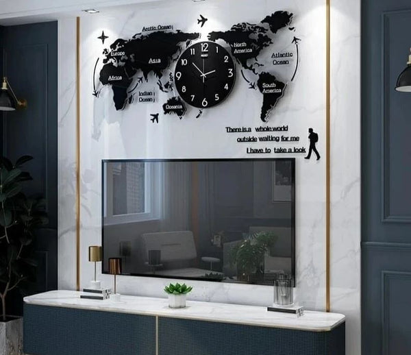 WORLD MAP CLOCK (90X50 IN)-12141)